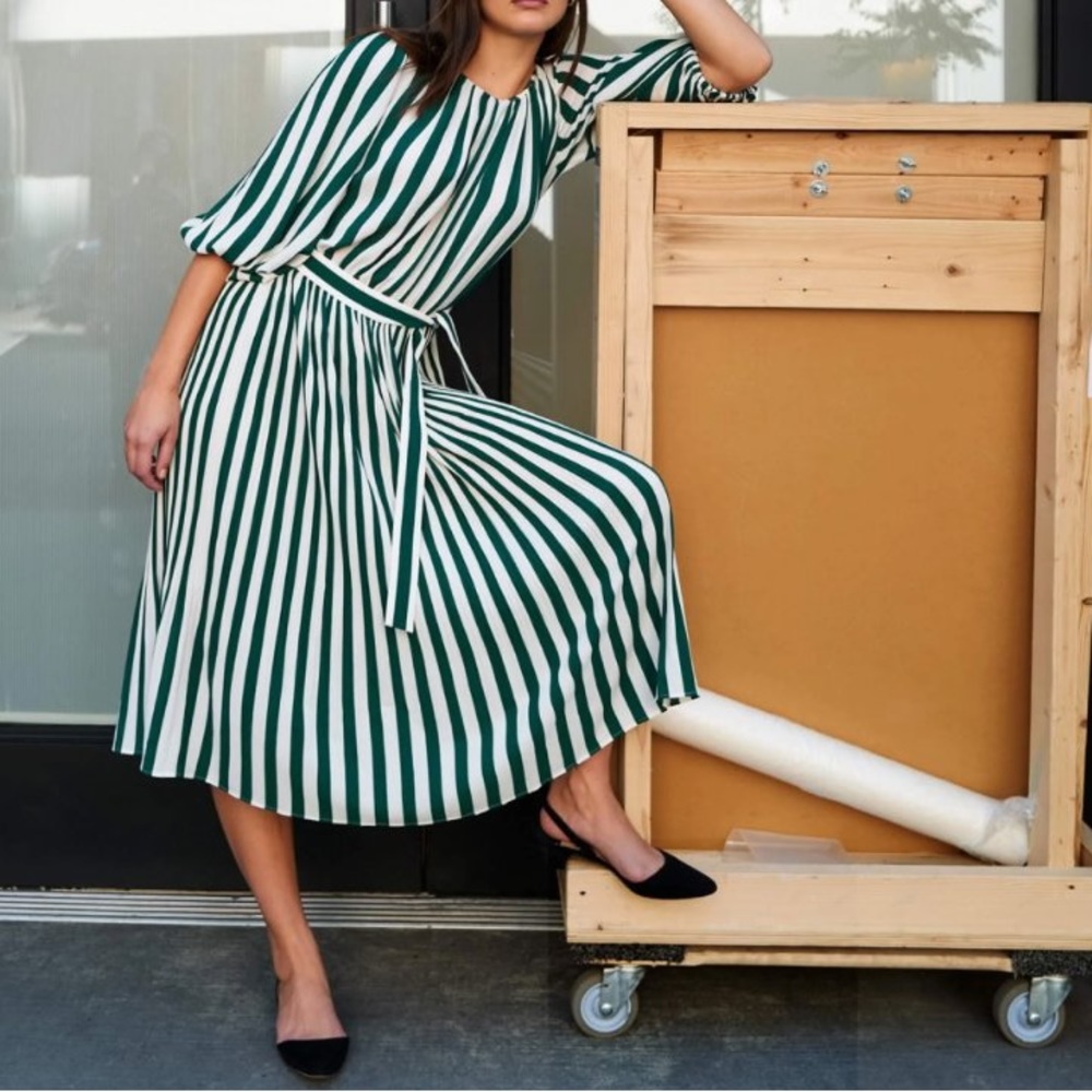 AYR Green & White Striped Dress